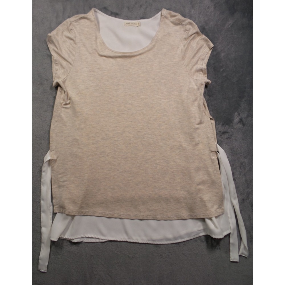 Pebble And Stone Top Womens Size XL Beige White Tunic Layered Tie Stretch